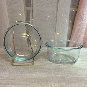 Set of Pyrex Clear Glass Bowls with Light Blue Tint